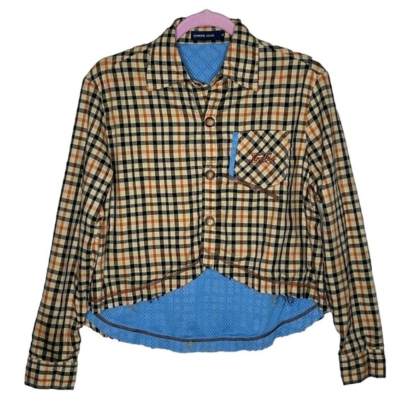 Pepsi Jeans Plaid High Low Button Down Long Sleeve Shirt - Picture 1 of 14